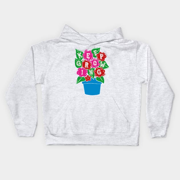 Keep Growing Pink Flowers Kids Hoodie by Woah there Pickle